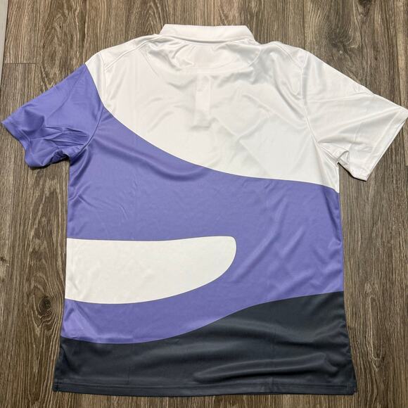 Oakley Hydrolix Men Golf Polo Shirt Large White Purple Colorblock Rugby Logo NEW - Picture 2 of 8